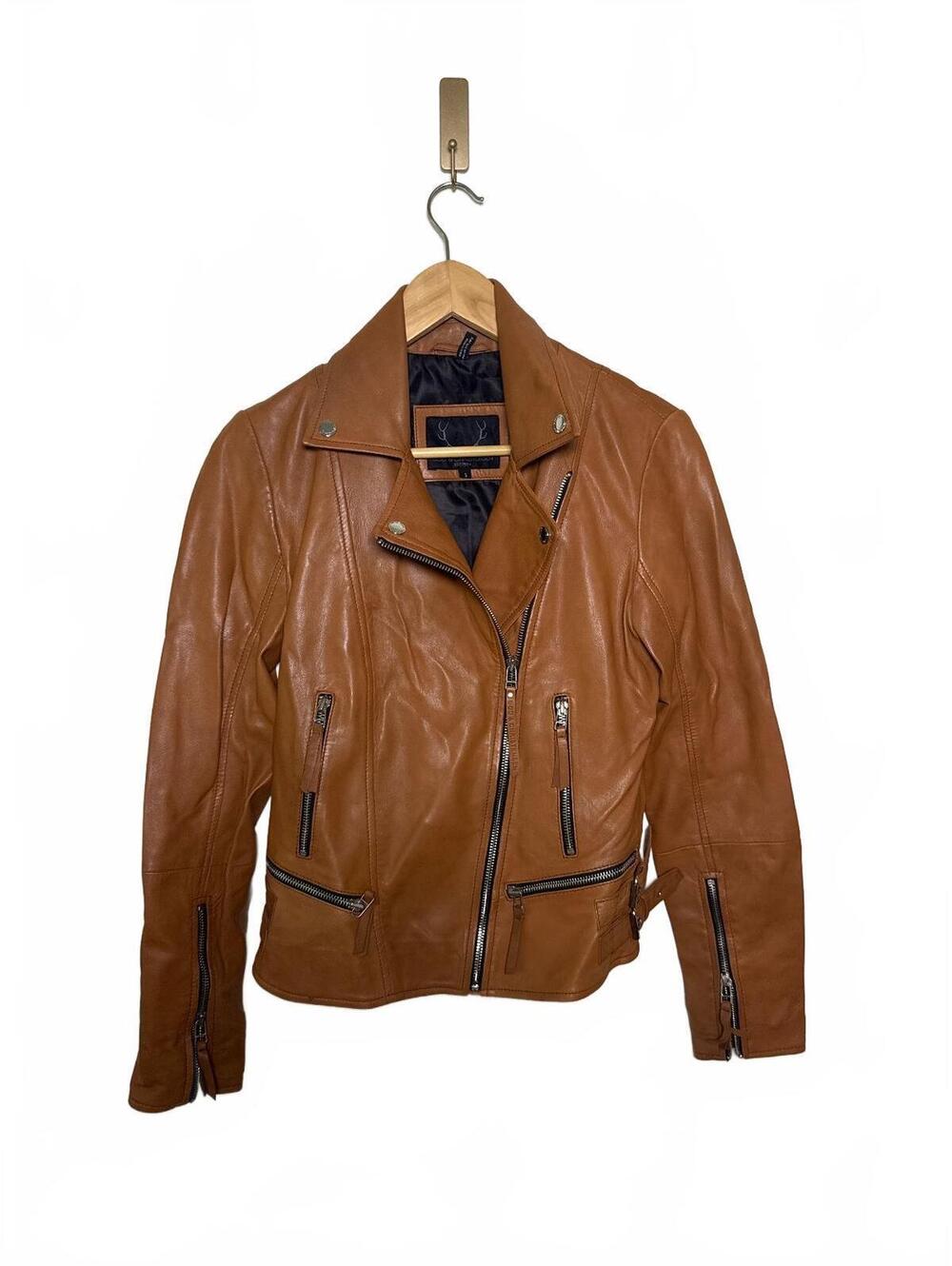 Bod & Christensen Women's Tan Leather Moto Jacket Size S